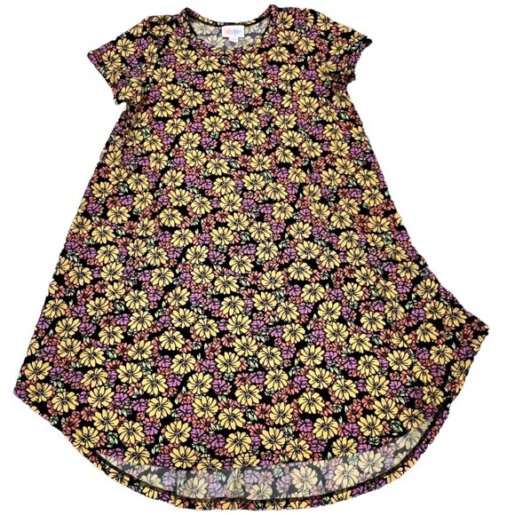 LuLaRoe Scarlett High Low Black Floral Girls Dress Size 10 - Picture 1 of 4